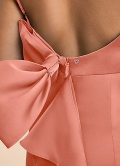 Azazie Lioren Junior Salmon Pink Sheath Bow Stretch Satin Dress image6