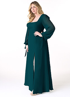 Azazie Leonia Bridesmaid Dresses Pine A-Line Long Sleeve Chiffon Dress image10