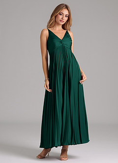 Azazie Raychelle Bridesmaid Dresses Emerald A-Line Pleated Stretch Satin Dress image5