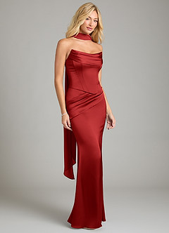 Azazie Sorrel Bridesmaid Dresses Pomegranate Mermaid Strapless Stretch Satin Convertible Dress image8