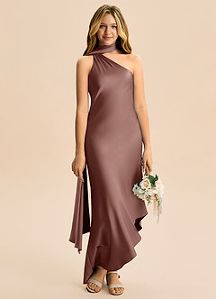 Azazie Briony Junior Etui Plissee Stretch-Satin Kleid Espresso image5