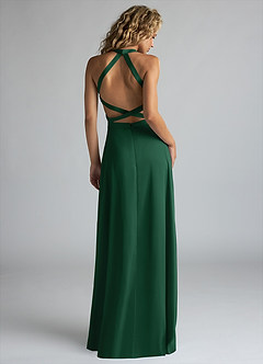 Azazie Clarice Robes de demoiselle d'honneur Robe Trapèze en Satin extensible Col Haut Vert Foncé image3
