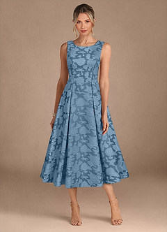 Azazie Fulton vestidos de madre de la novia Vestido de Azul Acero de Devorado Floral de Corte En A con Plisado image5