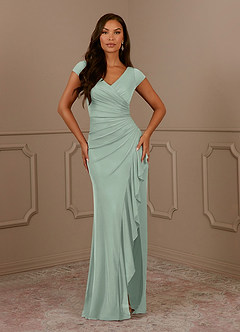 Azazie Roya Mother of the Bride Dresses Agave Mermaid V-Neck Pleated Mesh Dress image2