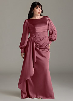 Azazie Raye Bridesmaid Dresses Desert Rose Mermaid Long Sleeve Stretch Satin Dress image9