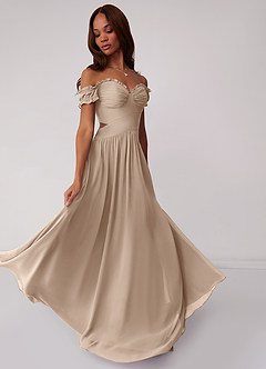 Barbie ♥ Azazie Bridesmaid Dresses Taupe A-Line Off the Shoulder Chiffon Convertible Dress image2