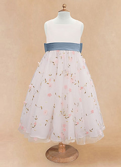 Azazie Pollie Flower Girl Dresses Blushing Pink Dusty Blue A-Line Bow Tulle Dress image11