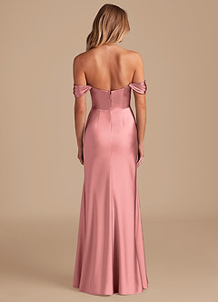 Azazie Saige Brautjungfernkleider Wandelbar A-Linie Schulterfrei Metallischer Satin Kleid Rosettenrosa image4