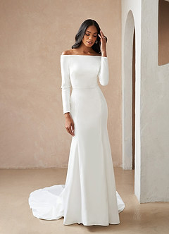 Azazie Marlin Wedding Dresses Diamond White Mermaid Off the Shoulder Satin Dress image3