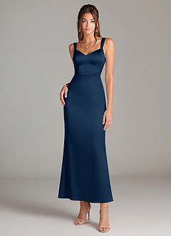 Azazie Denice Brautjungfernkleider Etui Plissee Stretch-Satin Kleid Dunkelmarine image3