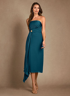 Azazie Dinanta Mother of the Bride Dresses Ink Blue Column Pleated Chiffon Dress image6