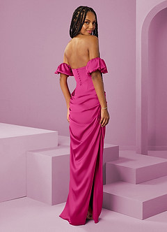 Barbie ♥ Azazie Bridesmaid Dresses Barbie Pink Sheath Off the Shoulder Stretch Satin Convertible Dress image2