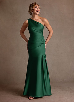 Azazie Haifa Mother of the Bride Dresses Dark Green Mermaid One Shoulder Stretch Satin Dress image4