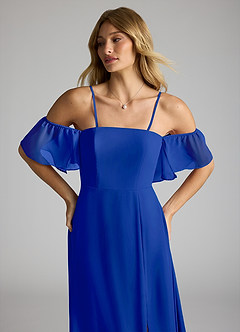 Azazie Sue Bridesmaid Dresses Royal Blue A-Line Off the Shoulder Chiffon Convertible Dress image2