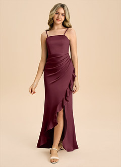 Azazie Buzzy Junior Abito Tubino in Raso Elasticizzato Plissettato Cabernet image5