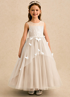 Azazie Mariposa Robe Demoiselle D'honneur Fillette Robe Princesse en Tulle Dentelle Albâtre Blanc image3