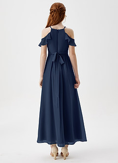 Azazie Chaya Junior Dark Navy A-Line Off the Shoulder Chiffon Dress image2