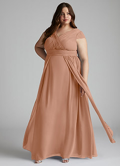 Azazie Organa Robes de demoiselle d'honneur Robe Trapèze en Mousseline de soie Plissée Champagne Rosé image7