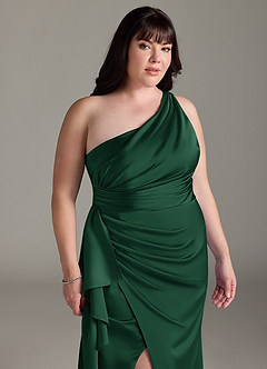 Azazie Maive Bridesmaid Dresses Dark Green Sheath Ruched Stretch Satin Dress image11