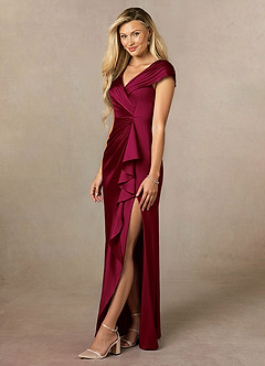 Azazie Anderson Mother of the Bride Dresses Burgundy A-Line Pleated Stretch Satin Dress image4