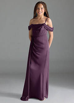 Azazie Amyra Junior Plum Sheath Off the Shoulder Stretch Satin Dress image4