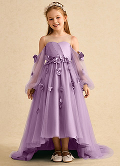 Azazie Karrie Flower Girl Dresses Wisteria A-Line with Sleeves Tulle Dress image1