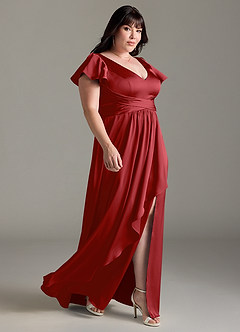 Azazie Omari Bridesmaid Dresses Pomegranate A-Line Stretch Satin Dress image10