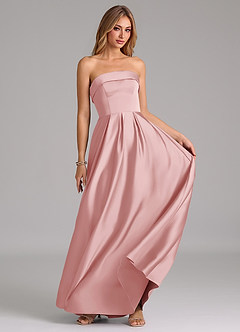 Azazie Lucienne Vestidos de damas de honor Vestido de Rosa Empolvado de Satén Elástico de Corte en A Convertible con Sin tirantes image5