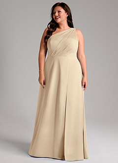 Azazie Phaedra Bridesmaid Dresses Champagne A-Line One Shoulder Chiffon Dress image16