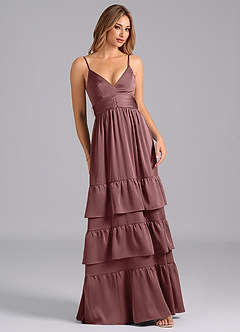 Azazie Nathalia Bridesmaid Dresses Vintage Mauve A-Line Pleated Stretch Satin Dress image1