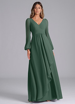 Azazie Omari Bridesmaid Dresses Sea Moss A-Line Long Sleeve Chiffon Dress image3