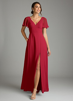 Azazie Kimber Bridesmaid Dresses Scarlet A-Line Flounce Sleeve Chiffon Dress image4