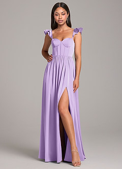 Azazie Denisse Bridesmaid Dresses Lilac A-Line Ruched Stretch Satin Dress image4