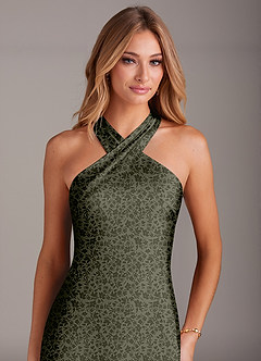 Azazie Doretta Bridesmaid Dresses Willow Green Petite Garden Floral Mermaid Pleated Stretch Satin Dress image6