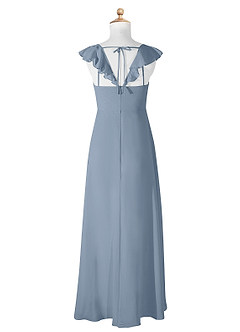 Azazie Amada Junior Dusty Blue A-Line Ruched Chiffon Dress image6