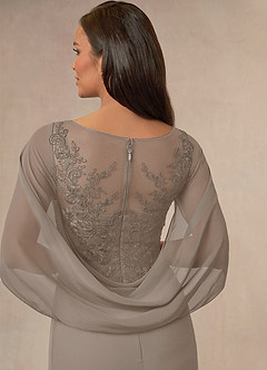 Azazie Hera Mother of the Bride Dresses Taupe A-Line Lace Capelet Chiffon Dress image4