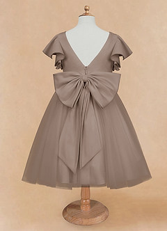 Azazie Kaeya Flower Girl Dresses Taupe A-Line Bow Tulle Dress image6