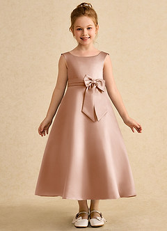 Azazie Eve Abiti da Ragazza di Fiori Abito A-Line in Raso Opaco Plissettato Champagne Rosa image4