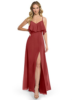 Azazie Jean Bridesmaid Dresses Rust A-Line Chiffon Convertible Dress image1