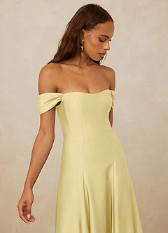 Christian Siriano Bridal for Azazie 1002 Robes de demoiselle d'honneur Robe Trapèze Convertible en Satin extensible Épaule décolletée Sorbet Citron image4