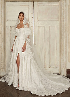 Scalloped Edge Cathedral Veil with Floral Embroidery