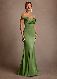 Azazie Boone Klänningar till brudens mor Klä Sjöjungfru i Stretch Satin Av axeln Enbärsgrön image1