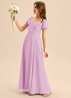 Azazie Azey Junior Candy Pink A-Line Ruched Chiffon Dress image7