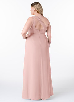 Azazie Maive Robes de demoiselle d'honneur Robe Fourreau en Mousseline de soie Plissé à volants Rose Poudré image8