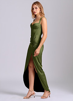 Azazie Rhema Final Sale Olive Sheath Sweetheart Neckline Stretch Satin Dress image3