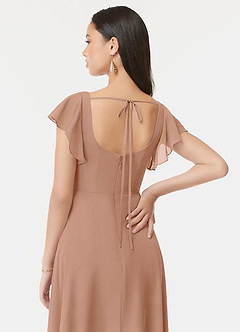 Azazie Bondi Bridesmaid Dresses Champagne Rose A-Line Ruffled Chiffon Dress image3