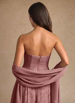 Azazie Lorain Abiti per la Madre della Sposa Abito A-Line in Burnout Floreale Plissettato Rosa Polverosa image11