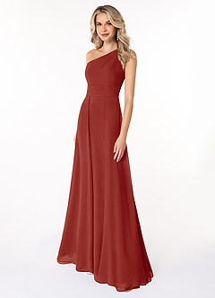 Azazie Dallas Bridesmaid Dresses Terracotta A-Line One Shoulder Chiffon Dress image1