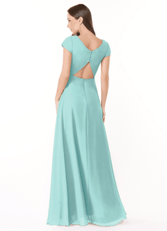 Azazie Hainsly Bridesmaid Dresses Aqua A-Line Sweetheart Neckline Chiffon Dress image2