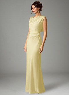 Azazie Kieryn Bridesmaid Dresses Lemon Sorbet Mermaid Pleated Stretch Satin Dress image5